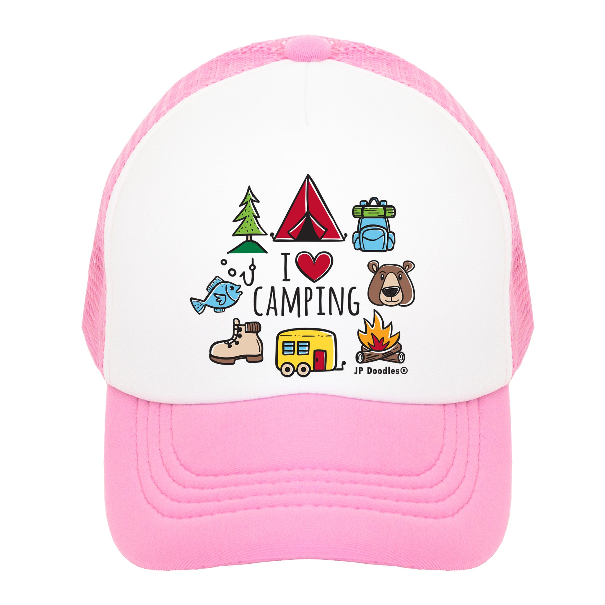 I Love Camping Kids Trucker Hat JP Doodles