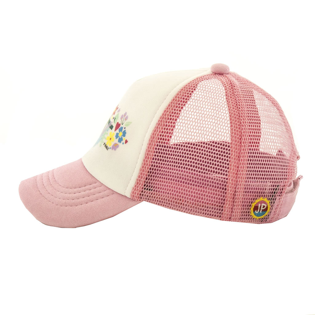 Sloth on Light Pink Trucker Hat for Kids Side View