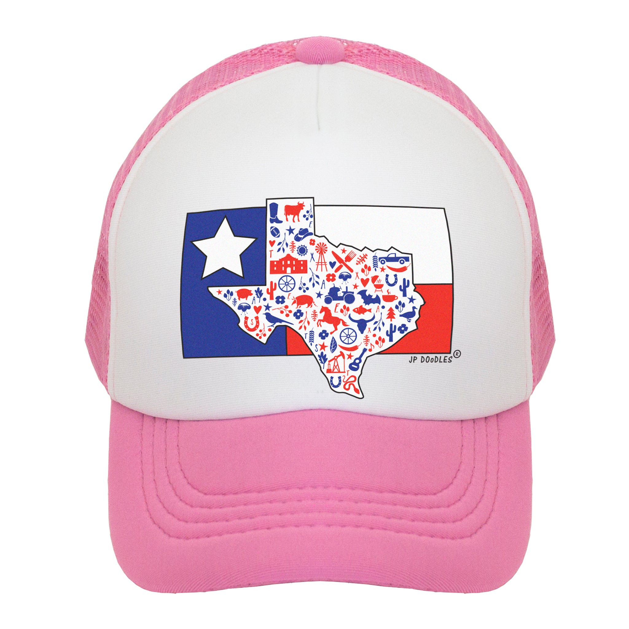 Texas State Outline Embroidered Trucker Hat - Flat Bill, Mesh Back, Adjustable Snapback
