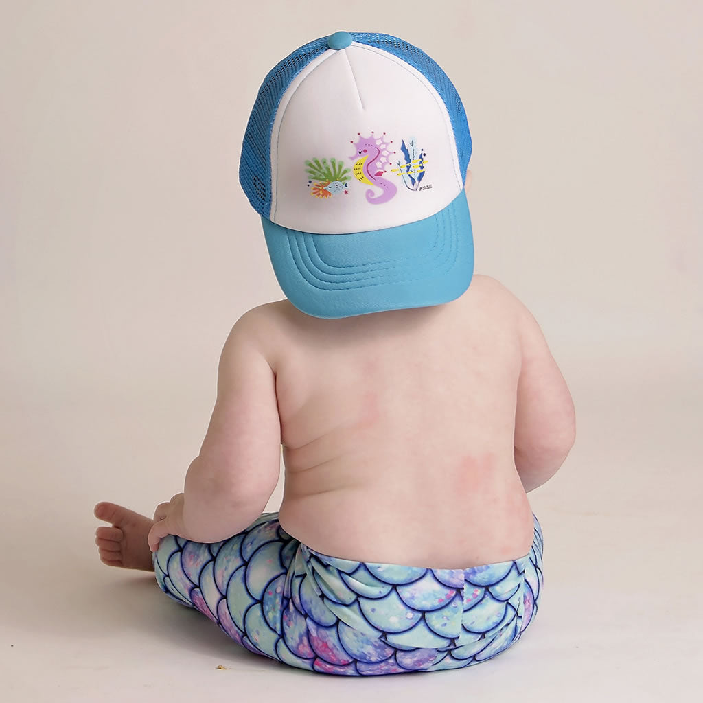 Summer Kids Trucker Hat Papaw's Little Fishing Buddy Polyester Boys Girls  Sun Toddler Caps Light Blue Design Only Adjustable